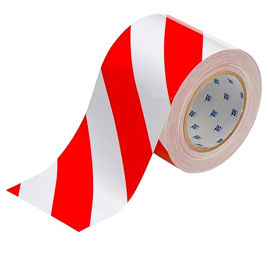 Brady 104378 ToughStripe Nonabrasive Diagonal Stripes Floor Marking Tape, 100' Length, 4" Width, Red and White (Pack of 1 Roll)