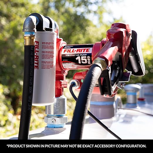 Fill-Rite FR610HA 115V 15 GPM Fuel Transfer Pump w/Discharge Hose & Automatic Nozzle (Red) | Gasoline, Diesel, Kerosene, Ethanol & Methanol Blends & Biodiesel