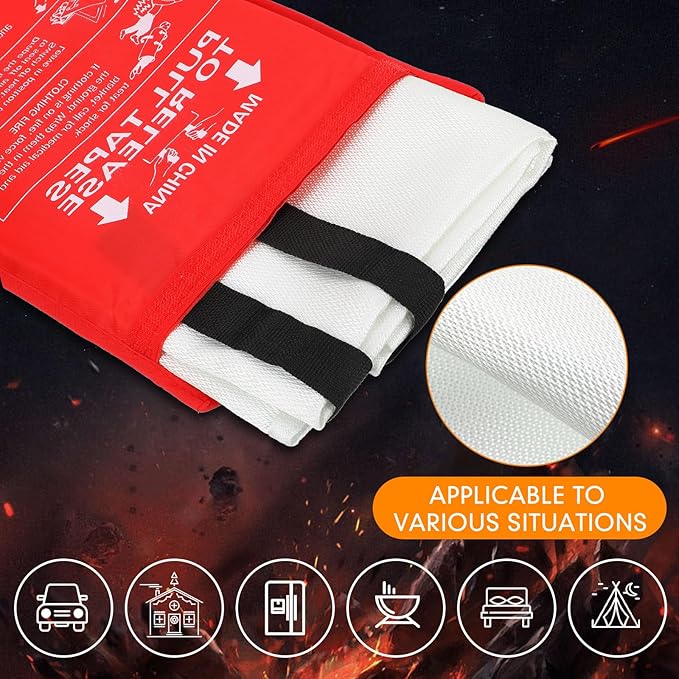 Moukeren Fire Blanket Fire Emergency Blankets for Home Kitchen, Survival Safety Flame Suppression Fiberglass Fireproof Flame Retardant for Fireplace Car Office Camping