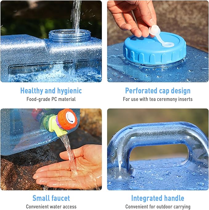 1.3 Gallon Water Jug,Camping Water Container with Spigot,BPA-Free with Cleaning,Brush Transparent Tank Portable,Suitable for Outdoor Camping and Hiking,Blue