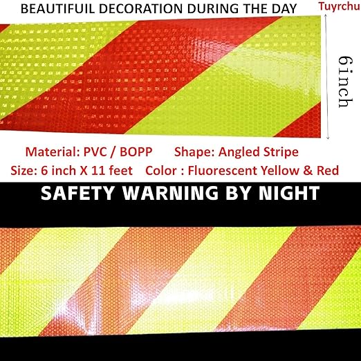 Reflective Tape 6 inch Wide, Outdoor Waterproof Hazard Conspicuity Safety Warning Industrial Marking Tape (11 feet)