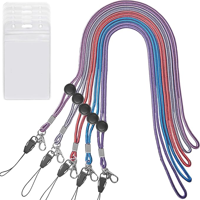 YOUOWO 5 Pack Circle Lanyards with Vertical ID Badge Holder Adjustable Neck Coloured Lanyard,for Women Keys Cruise Office