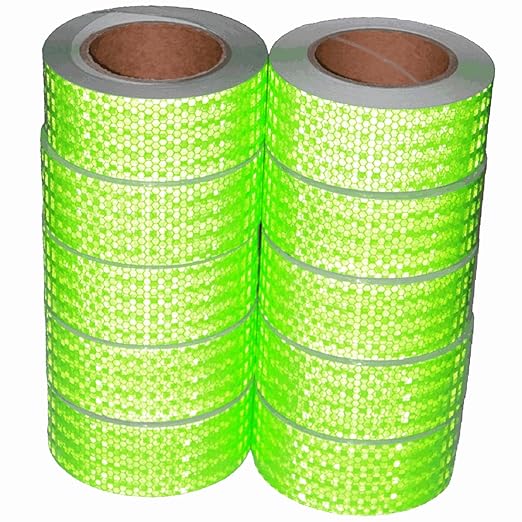 Green Reflective Tape Outdoor Waterproof 2 inch Wide for Cars, High Visibility Safety Warning Adhesive Strips (66 feet, 10 Rolls)