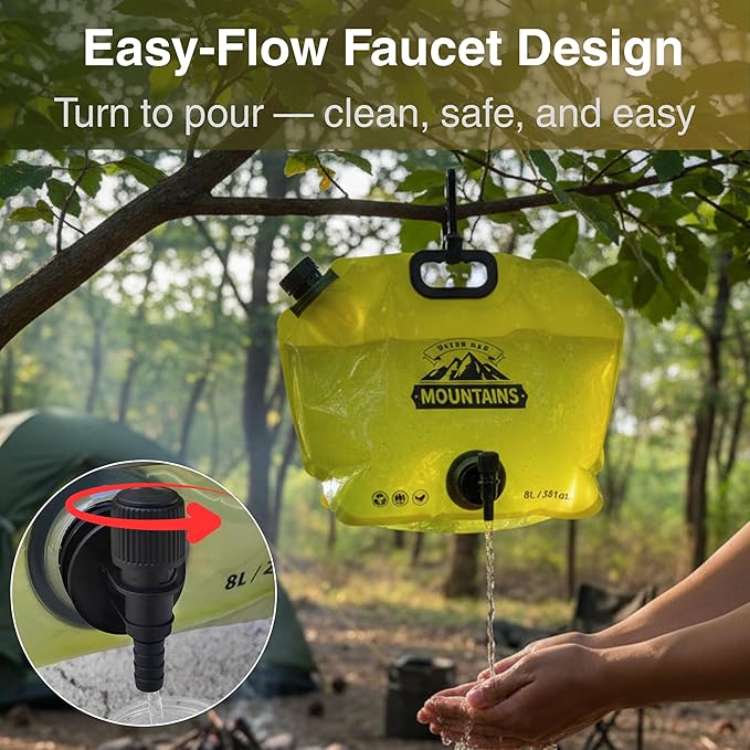 Camping Water Container 2 Gallon Collapsible Water Jug with Spout - Reusable BPA Free Plastic Flasks, Foldable Empty Gallon Jug for Water Storage, Water Bag for Outdoor Hiking Emergency Prep 1PCS