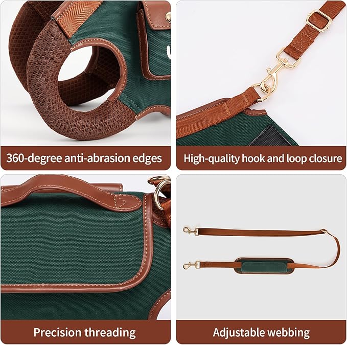 Dog Lift Harness Dog Carrier Dog VES Harness Adjustable Dog Leash with Small Puppy Treat Bag（Green,S）