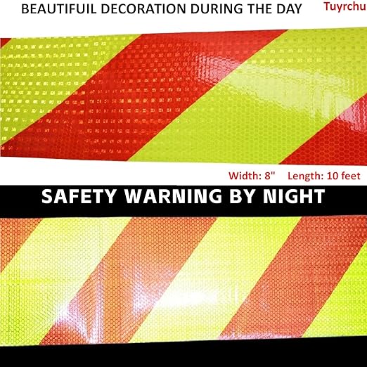 Reflective Tape 8 inch X 11 feet, Outdoor Waterproof High Visibility Hazard Conspicuity Safety Industrial Marking Tape