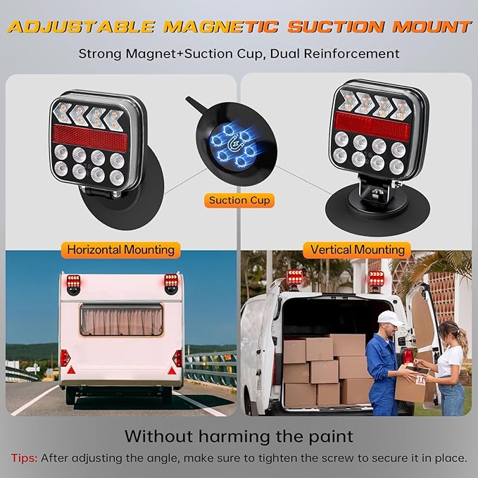Wireless Trailer Lights, Adjustable Magnetic LED Trailer Lights with Reflectors, Rechargeable Tow Tail Light Kit for Trucks, Boats, RVs, Campers, IP67 Waterproof