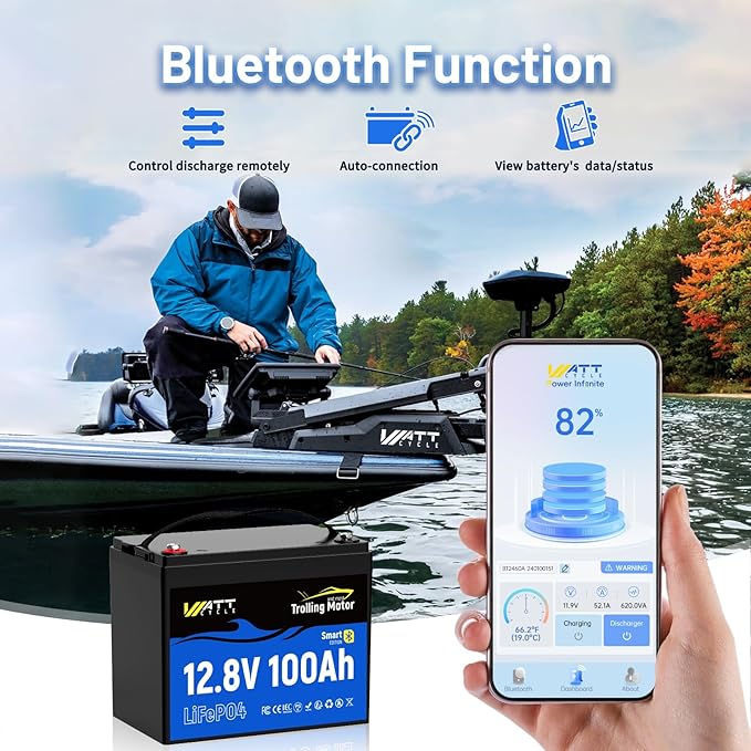 Wattcycle 12V 100Ah LiFePO4 Battery 3 Pack, Lithium Battery 12V 120A BMS, IP67 Marine Batteries for Trolling Motor, Built-in Bluetooth, Monitor, Mobile APP, Perfect for RV, Marine, Home Energy, Solar