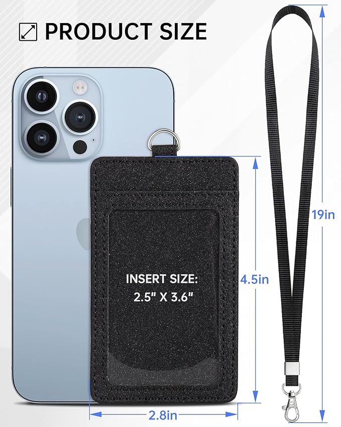 Teskyer Badge Holder with Lanyard, Leather ID Name Badge Card Holder with Lanyard for ID Badges, Vertical, Starry Black