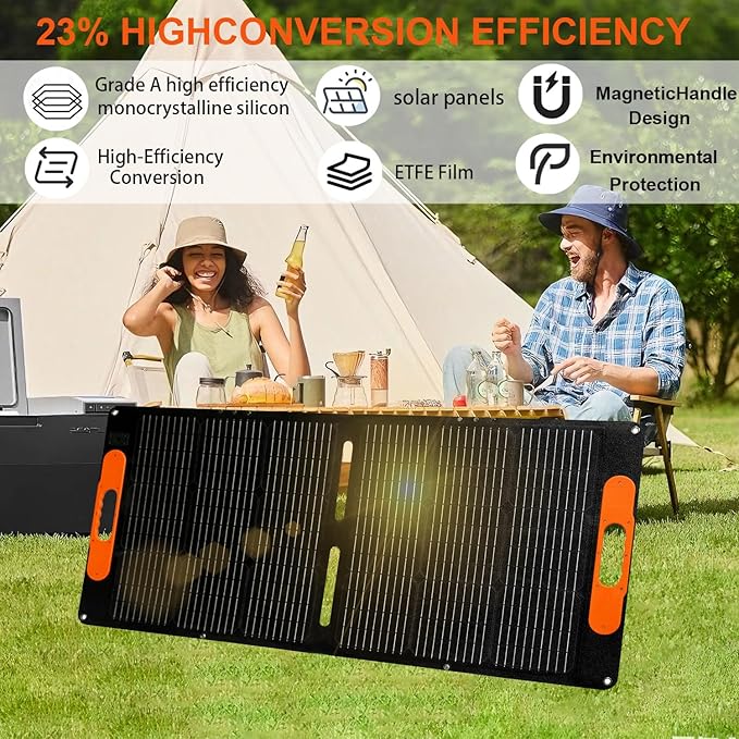 100W Portable Solar Panel for Power Station,20V Foldable Solar Panel Charger with Kickstand,MC4 Cable,Dual USB & Type-C Output,>23% High Efficiency IP65 Waterproof For Camping,Hiking,RV Trips