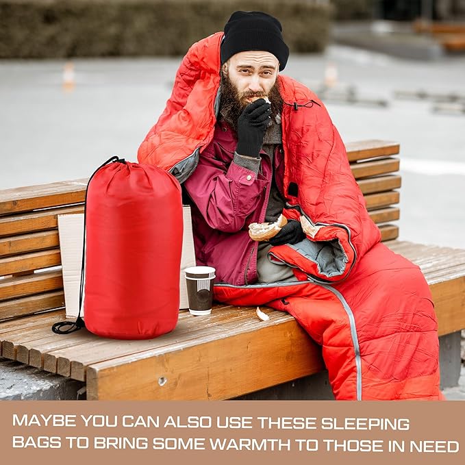 Tranqun 30 Pcs Bulk Sleeping Bags for Homeless Adults, Cold Weather Camping Sleeping Bag Liner with Winter Beanies and Gloves, Waterproof Lightweight for Backpacking Emergency Supplies