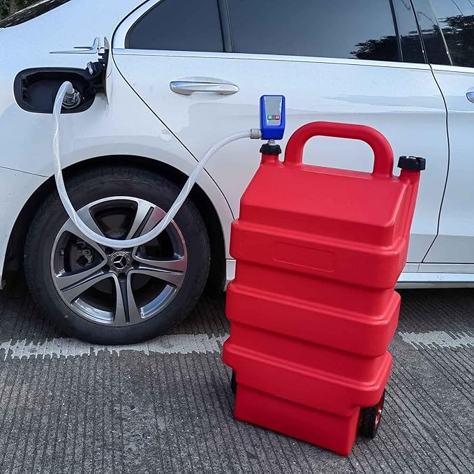 16 Gallon Portable Fuel Caddy Tank with 2.8GPM Automatic Fuel Transfer Pump, 12V / 4AA Battery Powered, Extra Long Hose, Portable Liquid Pump for Gasoline Diesel Fuel & DEF/Urea Liquid