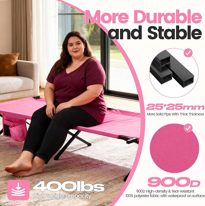 Portable Camping Cot for Adults, 300lbs Heavy Duty Folding Bed with 60s Quick Setup, Compact & Lightweight for Outdoor, Guest, Office Nap, Hospital Stay