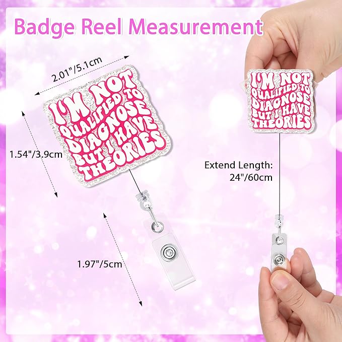 I'm Not Qualified To Diagnose But I Have Theories Badge Reel with Alligator Clip Funny ID Badge Holders Cute RN LPN CNA MA PCT Badge Buddy Healthcare Medical Students Nurse Accessories for Work