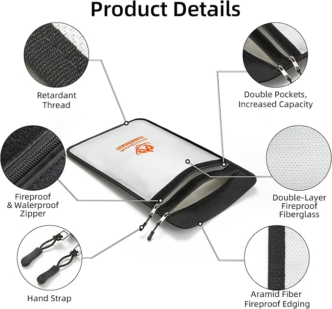 Upgraded Fireproof Document Bag (2200℉), 15”x 11” Waterproof Fireproof Money Bag for Cash with Zipper, Fireproof Safe for Home&Office, Important Document Storage Organizer for Valuables, Certificate