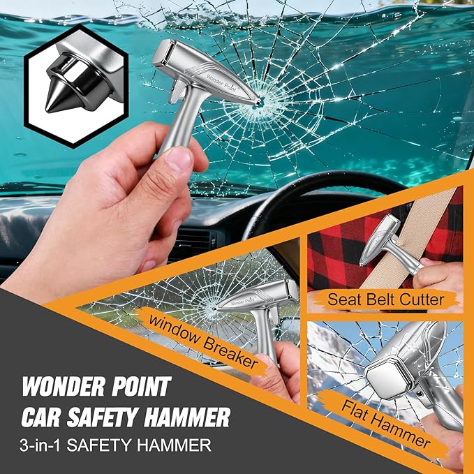 Car Window Breaker, Automotive Safety Hammer With Seatbelt Cutter, 3-in-1 Emergecy Escape Tool Car Metal Window Breaker Seatbelt Cutter, Aluminium Alloy Glass Breaker Hammer(Sliver 2Pack)