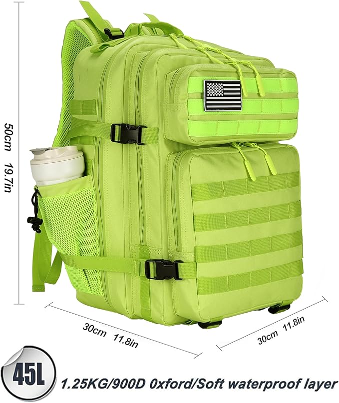 45L Tactical Assault Backpack 3 day assault pack with Molle Waterproof backpack Rucksack for Tactical Backpacks (Fluorescent Green)