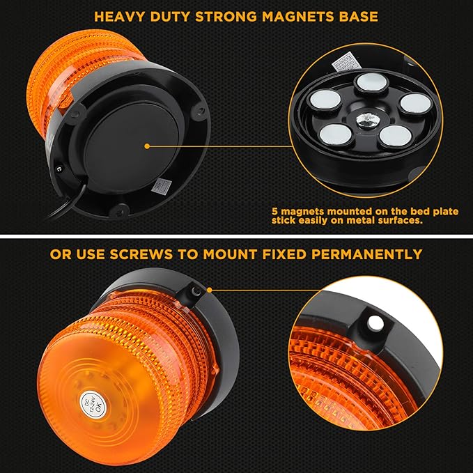 ASPL 2pcs LED Warning Flash Beacon Lights, 60 LED Amber Warning Safety Flashing Strobe Lights with Magnetic and 16 ft Straight Cord for Vehicle Truck Tractor Golf Carts UTV Car Bus,12V-24V