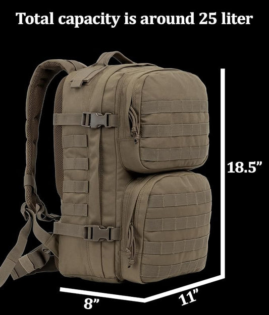 Tactical Backpack Military Survival Pack EDC Daypack Bag MOLLE for Camping Hiking Hunting Bugout Travel 25L