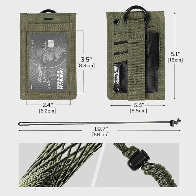 OneTigris Tactical ID Card Holder Hook & Loop Patch Badge Holder Neck Lanyard Key Ring and Credit Card Organizer