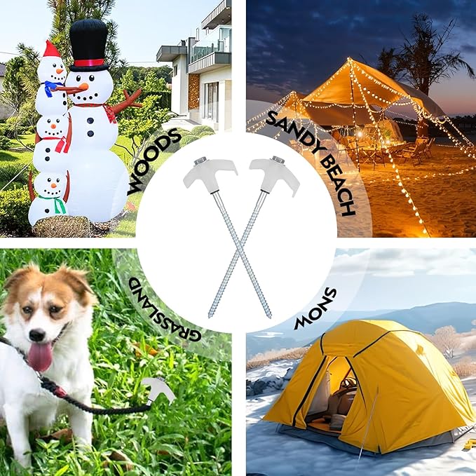 16 Pack Screw in Tent Stakes Heavy Duty,8 Inch Ground Anchors Screw in,Metal Stakes with Hex Head Driver,Camping Tent Accessories.(Luminous White)