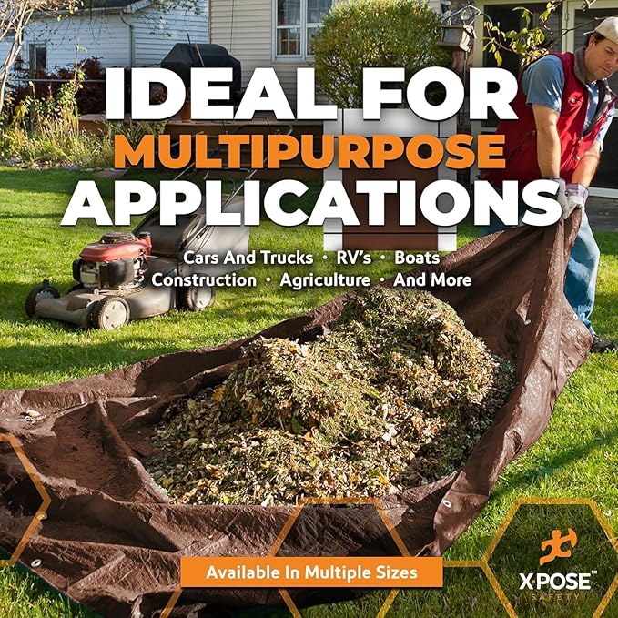 Super Heavy Duty Brown Poly Tarp 18' x 24' - Bulk Half Pallet (22 Pack) Thick Waterproof, UV Blocking Protective Cover - 16 Mil Thick Polyethylene - by Xpose Safety