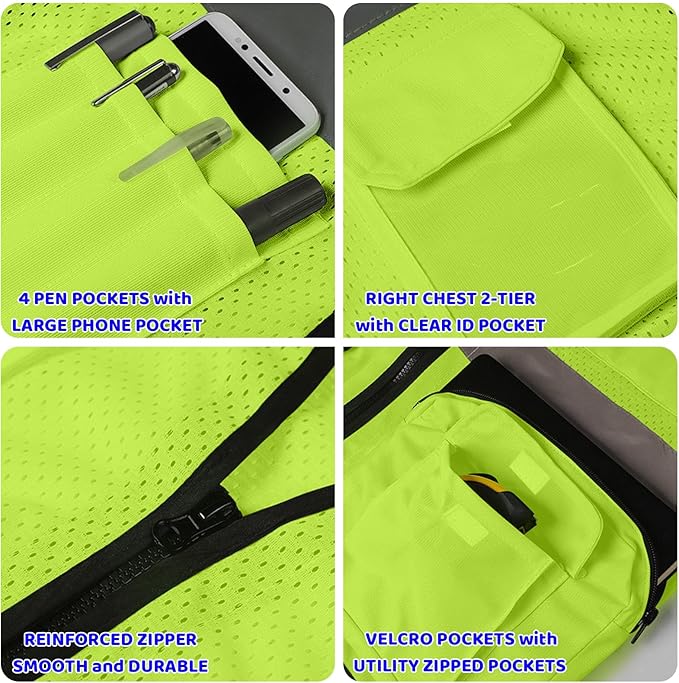 BeautyWill 10 Pack Custom Logo Safety Vest ANSI Class 2 High Visibility Reflective Vest Personalized Construction Vest Bulk