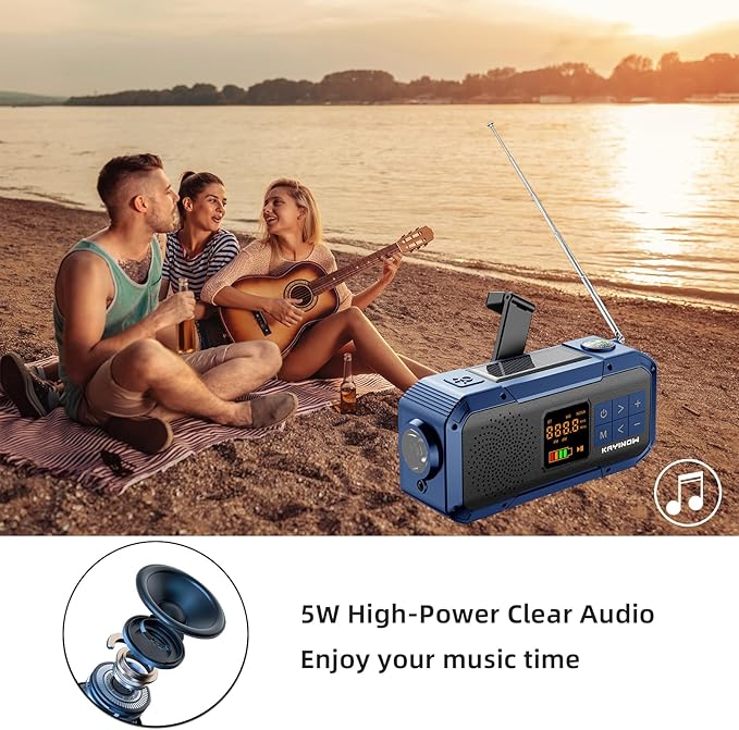 Portable Emergency Radio with AM FM NOAA,Bluetooth Speaker,2000mAh Rechargeable Battery,USB-C Hand Crank Solar Charging,Clear Sound Quality,Flashlight,SOS Alarm for Storm Power Outages Camping