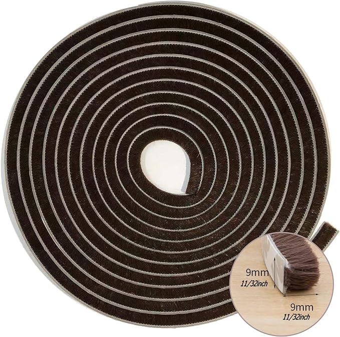 Brush Weatherstrip for Sliding Window Side,Pile Weatherstripping Door Sealers for Door Frame (80ft x11/32 Backing x 11/32 Brush inch, Brown)