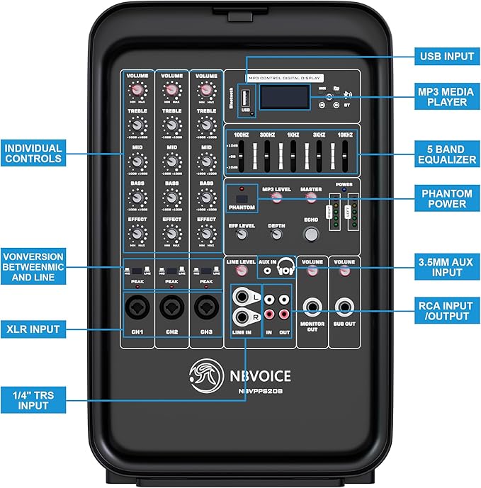 Professional Portable All-in-One Integrated 2-Way PA System Fixed Setup, Suitcase Design w/ 8-Channel Mixer, 2 Speaker Stands, Bluetooth, Mic for Performances, Presentations