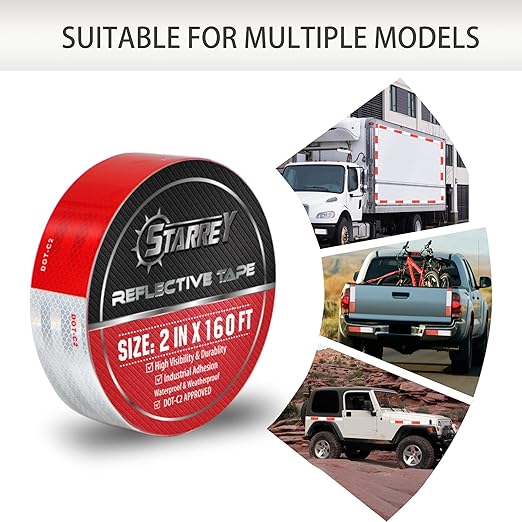 DOT-C2 Reflective Tape 2 in X 160 FT Red White Waterproof Self Adhesive Trailer Tape Outdoor Safety Caution Reflector Conspuicy for Trailers, Vehicles, Boats, Signs