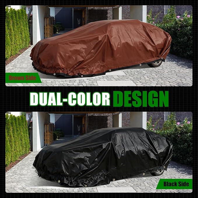 Sunvigor Tarp Waterproof 10x12Ft, Extra Thick 14 Mil Heavy Duty Tarp Cover, Tear & Fade Resistant, Outdoor Tarps with Brass Grommets and Reinforced Edges for Roof, Camping, Patio, Boat (Black/Brown)