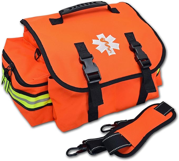 Lightning X Personalized First Responder EMT EMS Trauma Bag w/Stocked First Aid Fill Kit B & Custom Embroidered Name Patch (Orange)