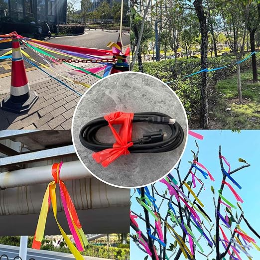 4 Pack Orange-Red Flagging Tape, Non-Adhesive Plastic Ribbon Neon Marking Roll, 1"*800ft, Marking Tape for Tree Marking, Hunting, Boundaries and Hazardous Areas,Trail Marking