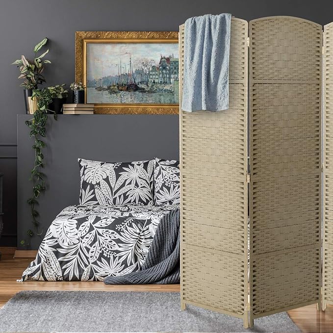 Sorbus 8 Panel Room Divider 6 ft. Tall - Privacy Screen, Extra Wide Double Hinged Panels, Diamond Double-Weaved, Partition Room Dividers and Folding Privacy Screens, Wall Divider for Room Separation