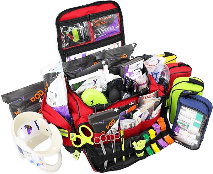 Lightning X Extra Large Medic First Responder EMT Trauma Bag Stocked w/Fill Kit C - RED