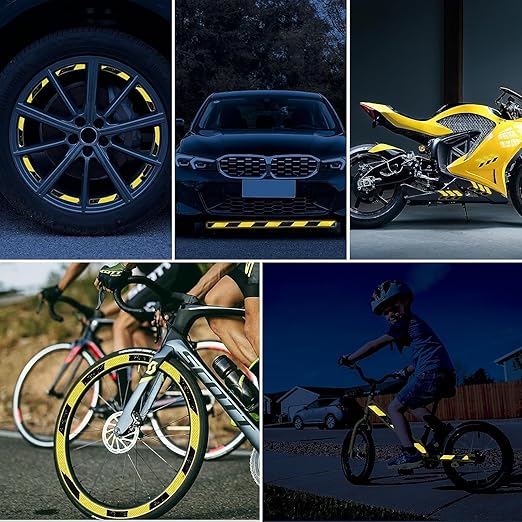 Reflective Tape, Waterproof Self Adhesive Dot Reflective Tape Outdoor Safety Caution Reflector for Trailers, Bikes, Cars（Black Yellow, 1 Inch x 65 Feet）