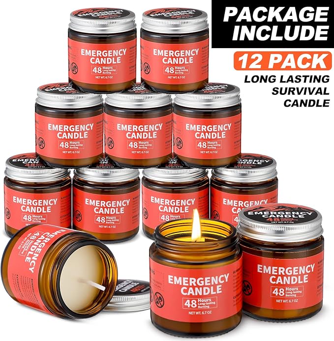 Chuarry 12 Pack Emergency Candles for Power Outage 48 Hours Long Burning Survival Candles Soy Wax for Emergency Winter Storm Camp Essentials