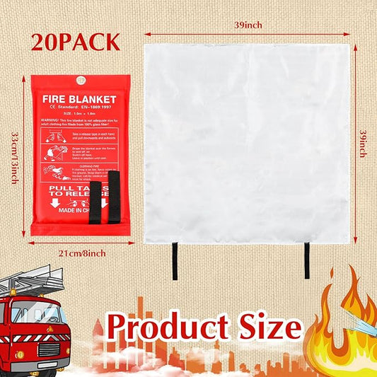 Macarrie 20 Pack 39” x 39” Fire Blanket Emergency for Home and Kitchen Safety Suppression Blanket Fiberglass Fireproof Survival for Fireplace Car Office Camping (Red)