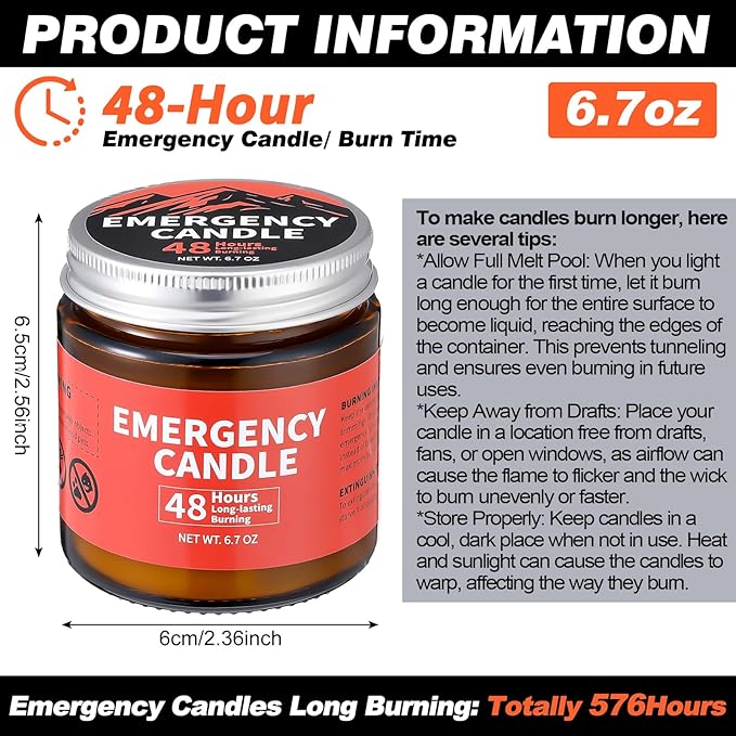 Chuarry 12 Pack Emergency Candles for Power Outage 48 Hours Long Burning Survival Candles Soy Wax for Emergency Winter Storm Camp Essentials