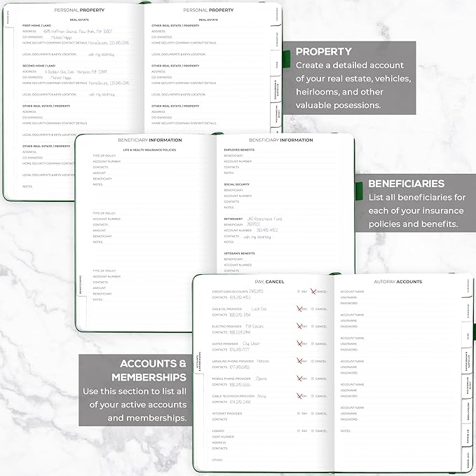 Clever Fox Large End of Life Planner – Guided Final Arrangements Organizer Notebook for Instructions, Beneficiary Info, Will Preparation, Last Wishes & Funeral Planning – 8.5" x 11" (Dark Green)