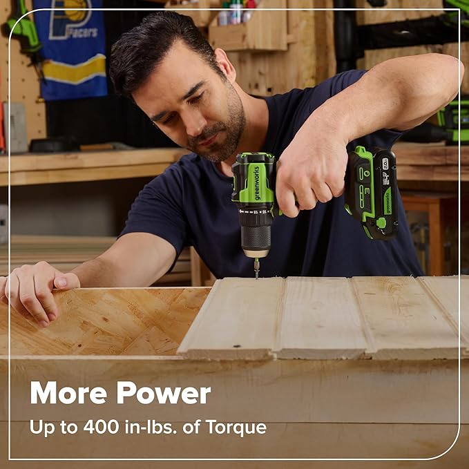 GREENWORKS 24V (4-TOOL) Combo (1/2” Drill + 1/4” Impact Driver + 6.5” Circular Saw + 200Lm Flashlight), 4.0Ah + 2.0Ah Batteries (24,000mAh Power Bank), (2) Braided Cables, 65W Rapid Charger