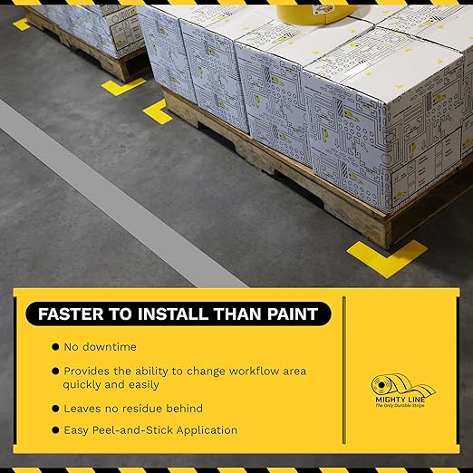 Mighty Line Solid Floor Marking Tape for Safety, Caution, Warning, Heavy-Duty, Peel and Stick Adhesive, Beveled Edge Design, Industrial Quality, 6 inch, 100' Roll, Gray