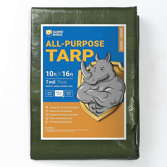 GUARD SHIELD Green Tarp Waterproof 10x16 Feet Medium Duty All Purpose Poly Tarps Cover 7mil