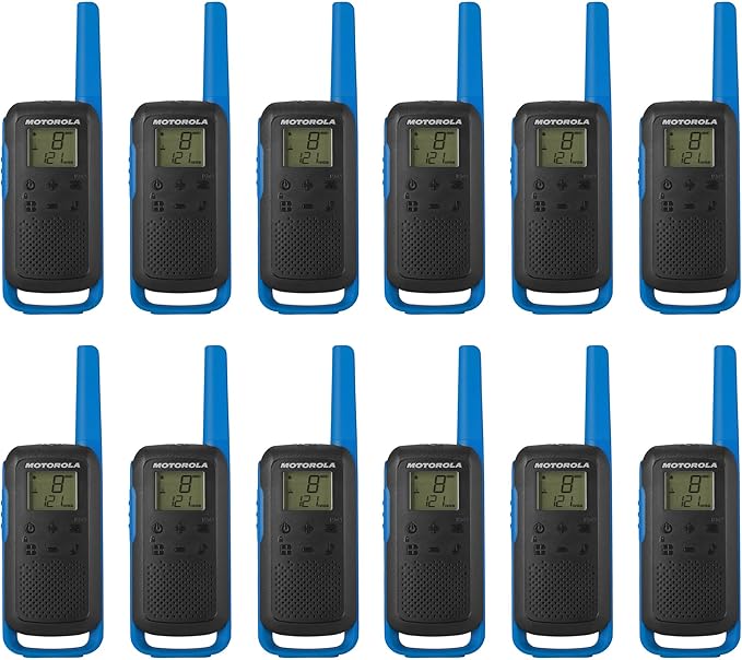 Motorola Solutions, Portable FRS, T270, Talkabout, Two-Way Radios, Rechargeable, 22 Channel, 25 Mile, Black W/Blue, 12 Pack
