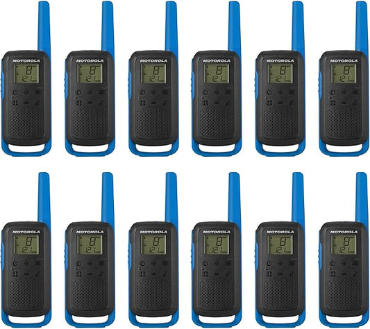 Motorola Solutions, Portable FRS, T270, Talkabout, Two-Way Radios, Rechargeable, 22 Channel, 25 Mile, Black W/Blue, 12 Pack
