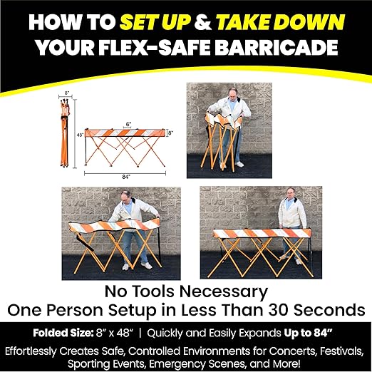 Flex-Safe Safety Barriers, Portable Expandable Barricade 7 ft Traffic Barricade Parking Barrier Folding Security Gate Scissor Gate Traffic Cones Alternative Safety Orange