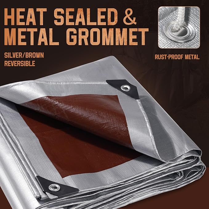 12x16 FT Tarp Waterproof, 16 Mil Tarps Heavy Duty Waterproof Multipurpose Protective Cover UV Resistant Rip & Tear Resistant with Grommets Reversible for Home Boats Cars Camping