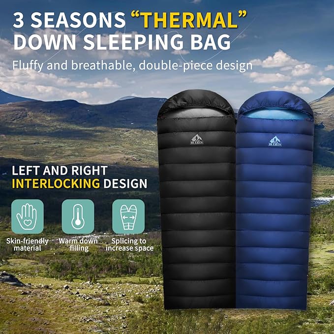 Down Sleeping Bag for Adults. 680FP Ultralight Portable, Backpacking Sleeping Bag for Hiking, Camping, Mountaineering, expeditions and Backpacking. with Compression Sack