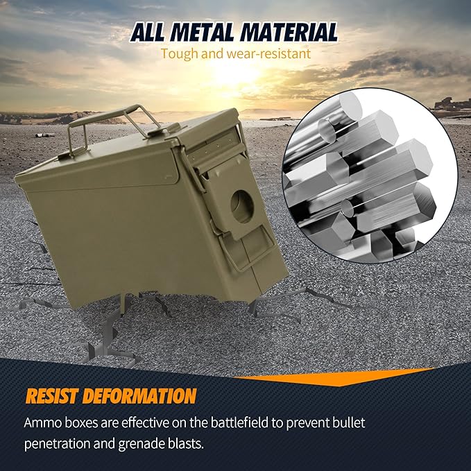 GUGULUZA Metal Ammo Can 30/50 Cal, Lockable Bullet Storage Case, Waterproof & Airtight Containers Box with Flip Top for Long-Term Storage Shotgun, Rifles, Pistols Ammunition